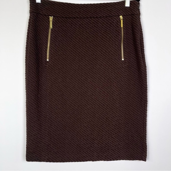 2/$30 Michael Kors Brown Pencil Skirt with Gold Front Zipper – Size Large - Picture 1 of 9